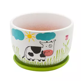керамический горшок детский с подставкой "корова", 1,05л., д143 ш143 в103