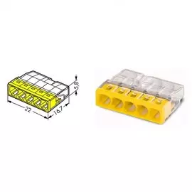 клемма соединительная 5-х проводная одноразовая (6шт), до 2,5мм2, 24а, wago 2273-205