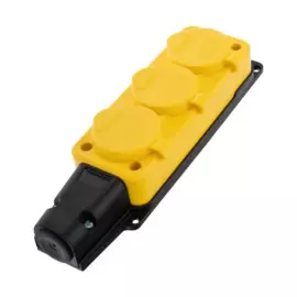 колодка каучук, 3 поста, с/з, 16а, настенная с крышкой, ip54, желтая, rexant 111-126