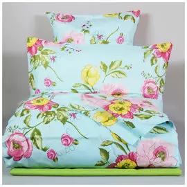 Комплект постельного белья Семейный Монель Прованс на голубом, зеленый