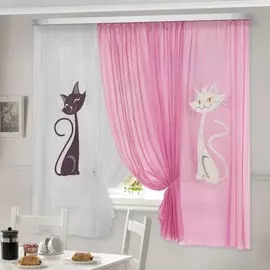 комплект штор для кухни 92332 кэти 480*180 розовый/белый