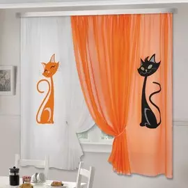 комплект штор для кухни 92334 кэти 480*180 оранжевый/белый