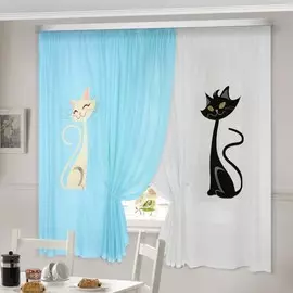 комплект штор для кухни 92335 кэти 480*180 голубой/белый