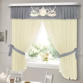 комплект штор для кухни чаепитие 31356 серый 140*180-2шт/280*40/подхваты