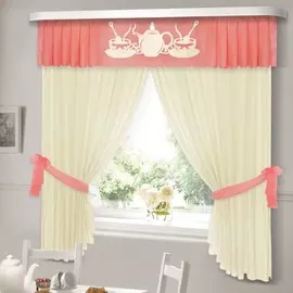 комплект штор для кухни чаепитие 31358 коралловый 140*180-2шт/280*40/подхваты
