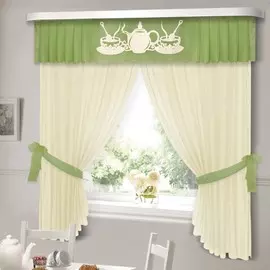 комплект штор для кухни чаепитие 31359 зеленый 140*180-2шт/280*40/подхваты