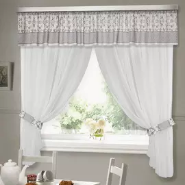 комплект штор для кухни серый вензель 140*180см/2шт тюль/300*35см/2подхвата