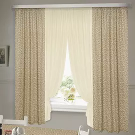 комплект штор для кухни велюшки портьеры темн 75х180см+тюль 140х170см-2шт+ подхваты