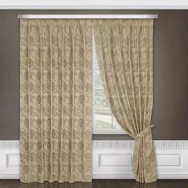 комплект штор классика 2004 200х270*2/2 жаккард кремовый/золото на крючках