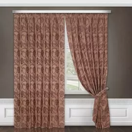 комплект штор классика 2018 200х270*2/2 жаккард золото/брусника на крючках