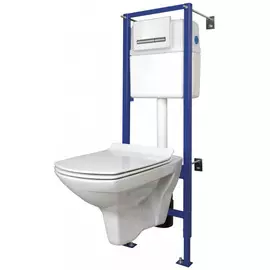 комплект: унитаз безободковый carina clean on с сиденьем slim, микролифт+инсталляция link pro+кнопка