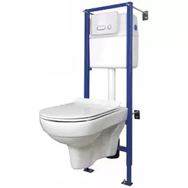 комплект: унитаз безободковый city new clean on с сиденьем slim, микролифт+инсталляция link pro+кноп