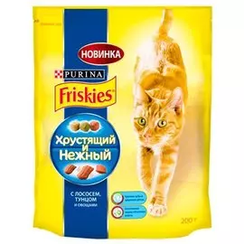 Корм ФРИСКИС Хруст/Нежный Сухой д/кошек лосось тунец 200г