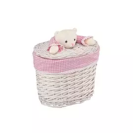 Корзина бельевая "Медвежонок розовый" S, 33x21x28H см, молочный