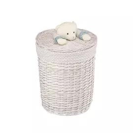 Корзина бельевая "Медвежонок синий" L, d45x55H см, молочный