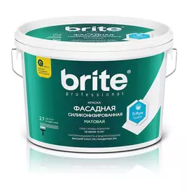 краска brite professional фасадная силиконизированная матовая база а, 2,7 л