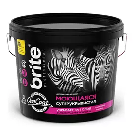 краска brite professional one coat интерьерная моющаяся высокоукрывистая база а 9 л