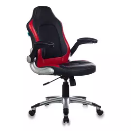 Кресло руководителя Бюрократ CH-825A/BLACK+RD вставки красный сиденье черный искусственная кожа (пластик серебро)