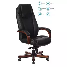 Кресло руководителя Бюрократ T-9923WALNUT/BLACK черный кожа крестовина дерево