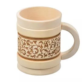 кружка точёная с выжигом 0,5л бочонок, липа, банные штучки