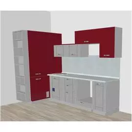 Кухня Коррето вельвет стальной глянец, клен красный глянец/серый/аллюминиевая полоса (4к) /1,2*2,89/