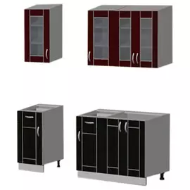 Кухня МДФ 1,4 бордо глянец, венге/белый /1,4*0,6*2,1/