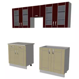 Кухня МДФ 2,1 бордо глянец, ваниль/белый/лукка /2,1*0,6*2,1/