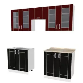 Кухня МДФ 2,1 /бордо глянец ,венге /белый /оникс (с800-2 шт, 800ш-2 шт., ш над воздух. 500мм)