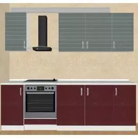 Кухня МДФ 2,4 сталь шагрень, техно бордо/белый/антарес