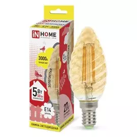 лампа светодиодная asd led-свеча-deco 5вт 230в е14 4000к 450лм прозрачная in home