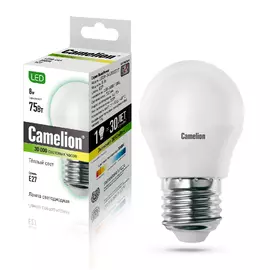 лампа светодиодная camelion e27 led8-g45/830 8вт 3000k