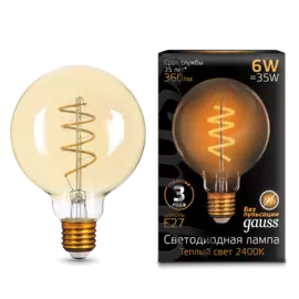 лампа светодиодная gauss 105802007 е27 груша 6вт 2400к