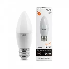 лампа светодиодная gauss elementary led a60 e27 6w 2700k