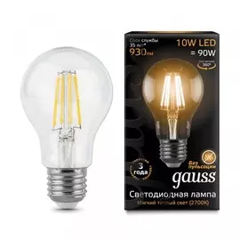 лампа светодиодная gauss филаментная e27 a60 10w 2700к