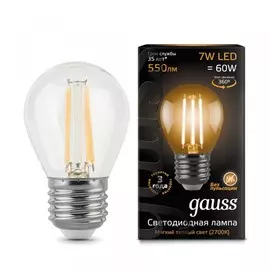 лампа светодиодная gauss филаментная e27 "шар" 7w 2700к