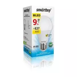 лампа светодиодная smartbuy led sbl-a60-09-30k-e27-n е27 груша 9вт 3000к