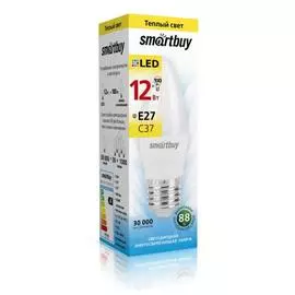 лампа светодиодная smartbuy led sbl-c37-12-30k-e27 е27 свеча 12вт 3000к