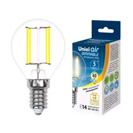 лампа светодиодная uniel led-g45-5w/ww/e14