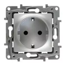 Legrand Etika Алюм Розетка с/з со шторками, винт. клеммы, 16А, 250 В