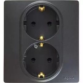 Legrand Etika Антрацит 2-я Розетка с/з со шторками, авт. клем.