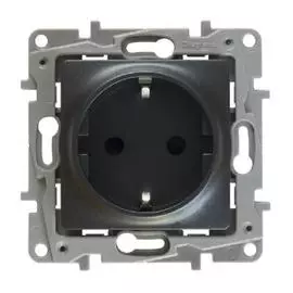 Legrand Etika Антрацит Розетка с/з со шторками, винт. клеммы, 16А, 250 В