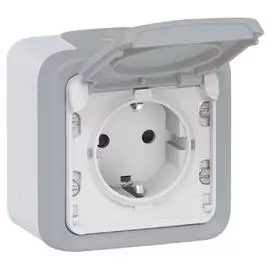 Legrand Plexo Серый Розетка с/з с крышкой, винтовой зажим, накладная, в сборе IP55