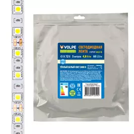 Лента светодиодная Volpe ULS-Q320 2835-60LED/m-8mm-IP20-DC12V-4,8W/m-5M-3000K