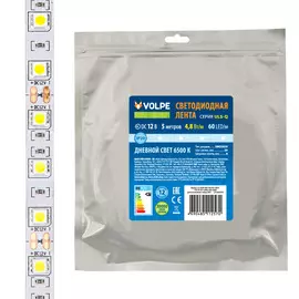 Лента светодиодная Volpe ULS-Q320 2835-60LED/m-8mm-IP20-DC12V-4,8W/m-5M-6500K