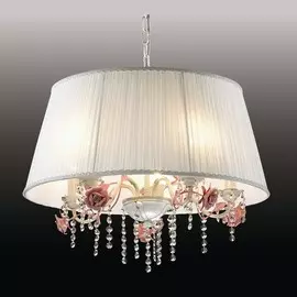 люстра 2685/5 odl15 239 бел/абажур ткань/хрусталь/керам.розов.розы e27 5*60w 220v padma