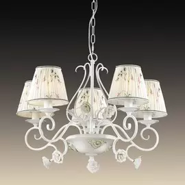 люстра 2886/5 odl16 026 белый/декор.керам.розы/абажур ткань e14 5*60w 220v montala