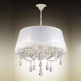 Люстра 2913/5 ODL16 039 белый с позол/абажур ткань белый/хрусталь E14 5*40W 220V TIVOLA