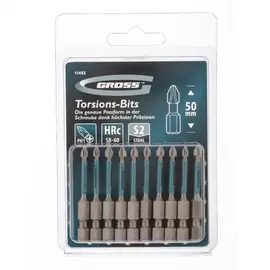 Набор бит торсионных PH1x50мм, для ударных шуруповертов, 10шт.// Gross 11492
