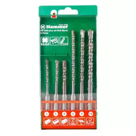 набор буров sds+ по бетону 6шт 5-6-8х110, 6-8-10х160 мм в пласт. коробке hammer flex 201-902