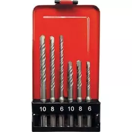 набор буров sds+ по бетону 6шт 6-8-10х110, 6-8-10х160мм в метал. коробке matrix 71096